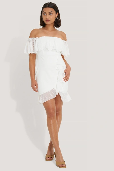 Shop Trendyol Carmen Deteiled Mini Dress - Offwhite In Ecru