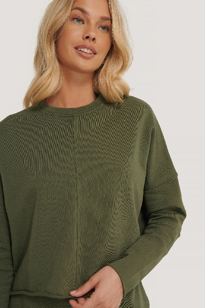 Shop Na-kd Reborn Organic Raw Edge Cropped Sweater Green In Khaki