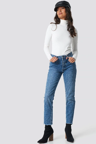 Shop Rut & Circle Louisa Raw Hem Jeans Blue In Mid Blue