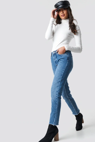 Shop Rut & Circle Louisa Raw Hem Jeans Blue In Mid Blue