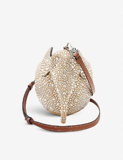 Shop Loewe Elephant Crystal-embellished Suede Cross-body Bag In Gold/crystal