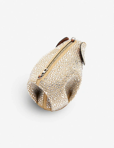 Shop Loewe Elephant Crystal-embellished Suede Cross-body Bag In Gold/crystal