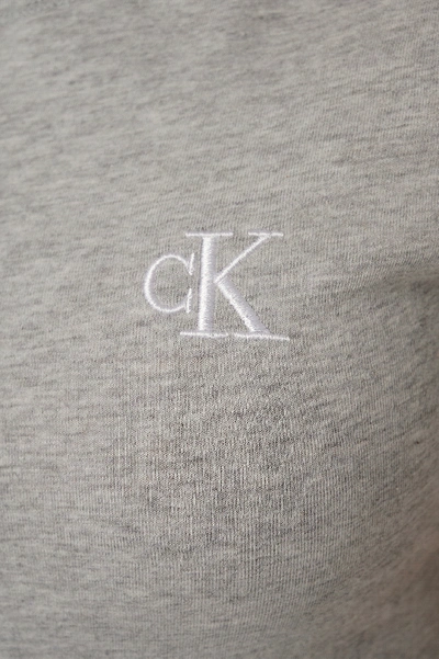 Shop Calvin Klein Embroidery Slim Tee - Grey In Light Grey Heather