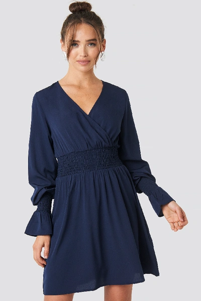 Shop Na-kd Shirred Waist Wrap Mini Dress - Blue