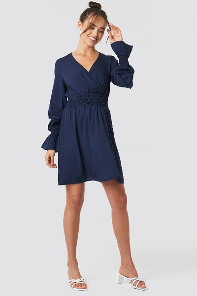 Shop Na-kd Shirred Waist Wrap Mini Dress - Blue