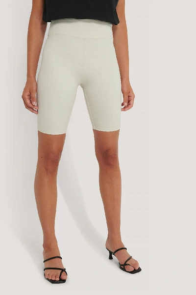 Shop Na-kd Highwaist Biker Pants Offwhite In Beige