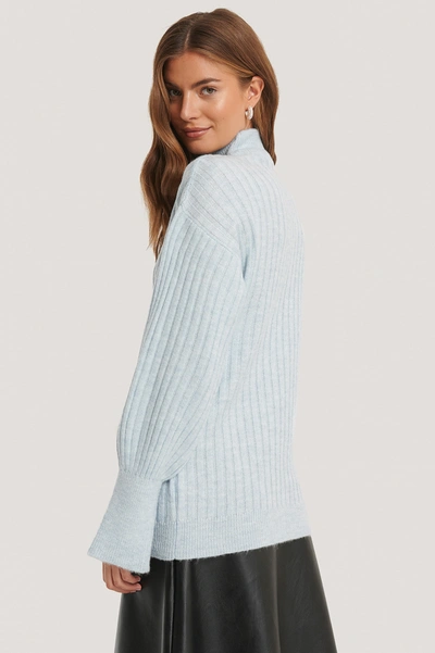 Shop Gine Margarethe X Na-kd Cuff Slit Knitted Sweater - Blue In Powder Blue