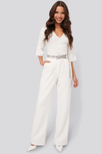 Shop Tina Maria X Na-kd Wide Ribbed Knitted Button Top - White In Off White