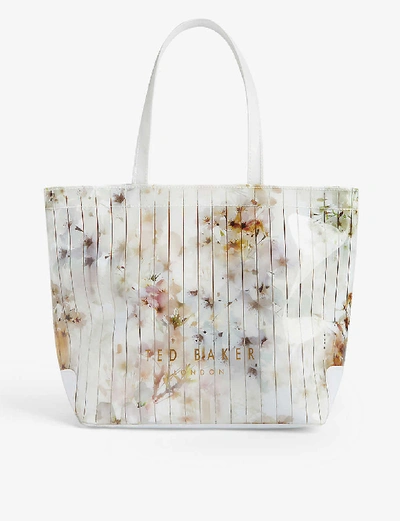 Shop Ted Baker Sazicon Vanilla-print Small Vinyl Tote Bag In Ivory