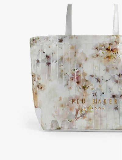 Shop Ted Baker Sazicon Vanilla-print Small Vinyl Tote Bag In Ivory