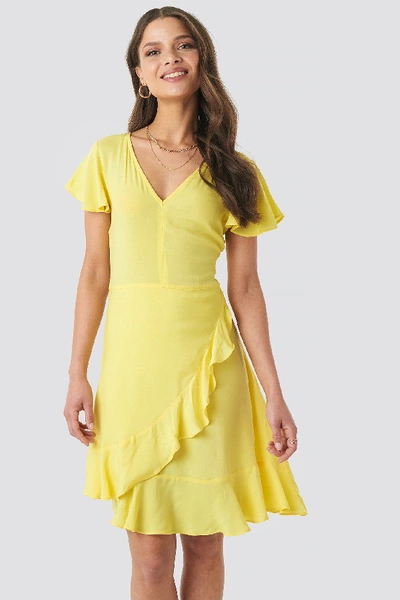 Shop Na-kd Ruffle Wrap Mini Dress - Yellow