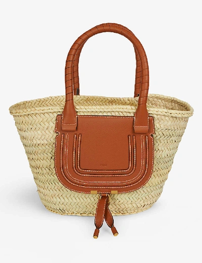 Shop Chloé Marcie Mini Woven Tote Bag In Tan