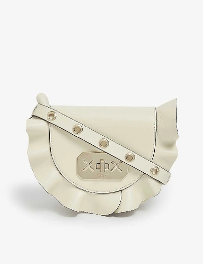 Shop Red Valentino Ruffle-trimmed Leather Belt Bag In Avorio