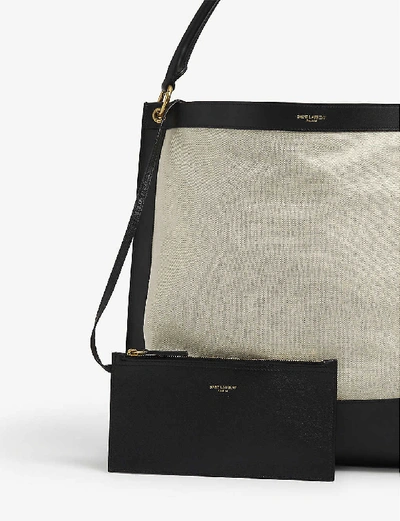 Shop Saint Laurent White/black Colour-block Leather And Canvas Hobo Bag