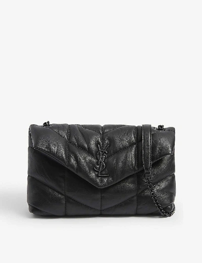 Shop Saint Laurent Loulou Toy Monogram Leather Shoulder Bag In Black/black