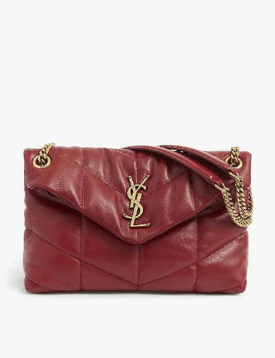 Shop Saint Laurent Loulou Puffer Small Monogram Leather Shoulder Bag In Rouge Opium