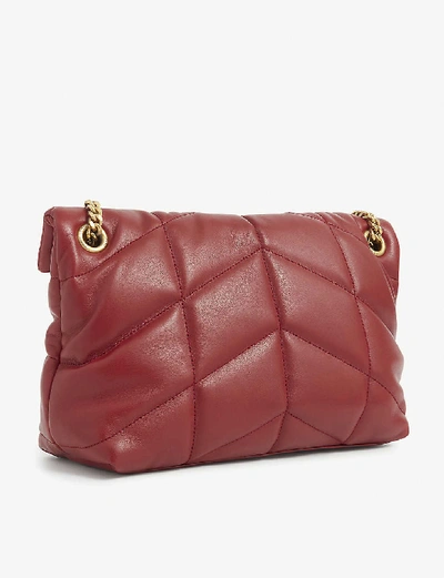 Shop Saint Laurent Loulou Puffer Small Monogram Leather Shoulder Bag In Rouge Opium