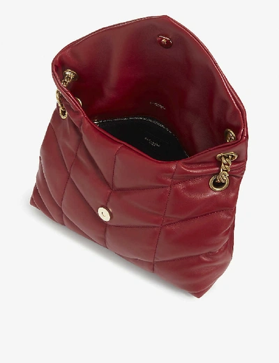 Shop Saint Laurent Loulou Puffer Small Monogram Leather Shoulder Bag In Rouge Opium