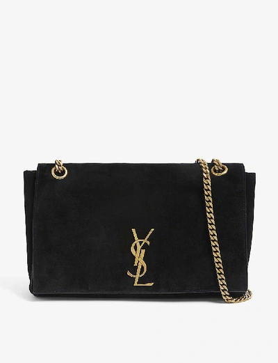Shop Saint Laurent Kate Monogram Reversible Suede And Leather Shoulder Bag In Black/gold