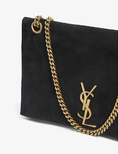 Shop Saint Laurent Kate Monogram Reversible Suede And Leather Shoulder Bag In Black/gold