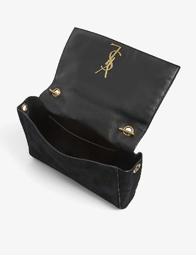 Shop Saint Laurent Kate Monogram Reversible Suede And Leather Shoulder Bag In Black/gold
