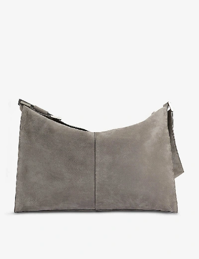 Shop Allsaints Edbury Nubuck Leather Shoulder Bag In Mist Grey