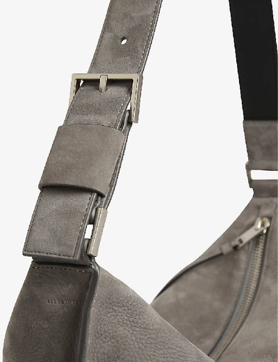Shop Allsaints Edbury Nubuck Leather Shoulder Bag In Mist Grey