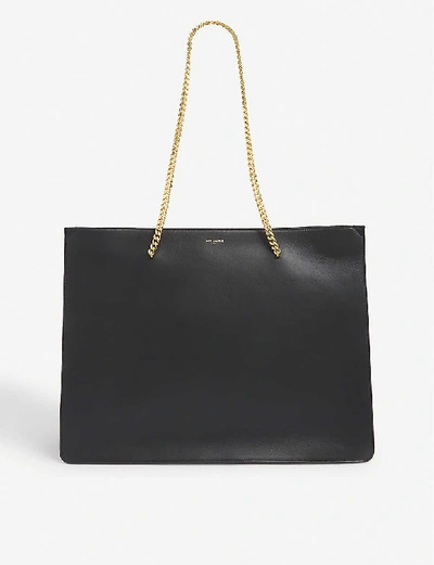 Shop Saint Laurent Shopping Chain Branded Leather Tote Bag In Black