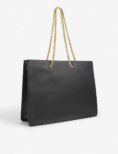 Shop Saint Laurent Shopping Chain Branded Leather Tote Bag In Black