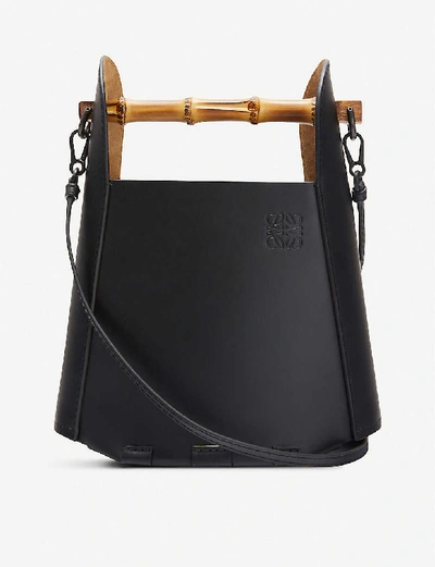 Shop Loewe Black Bamboo-handle Leather Bucket Bag