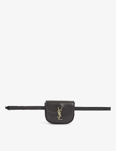 Shop Saint Laurent Kaia Leather Belt Bag In Black/gold