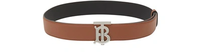 Shop Burberry Reversible Monogram Motif Leather Belt In Malt Brown Black