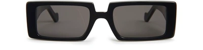 Shop Loewe Rectangular  Sunglasses In Shiny Black/ Smoke