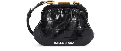 Shop Balenciaga Cloud Croco Effect Coin Purse With Chain In 1090