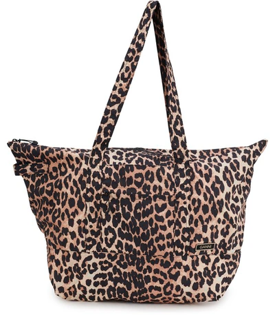 Shop Ganni Leopard Printed Tote Bag