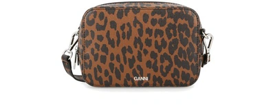 Shop Ganni Leather Crossbody Bag In Toffee