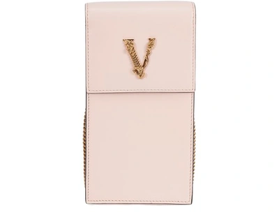 Shop Versace Virtus Leather Pouch In Rosa Cipria Oro Tribute