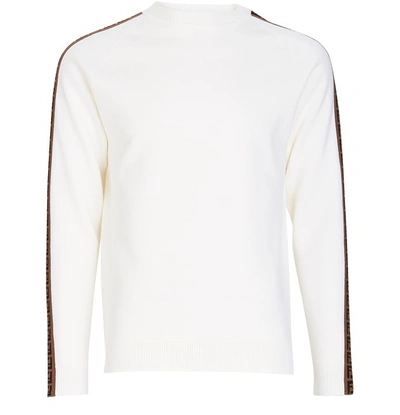 Shop Fendi Crew Knit With Ff On The Sleeves In White