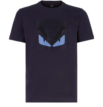 Shop Fendi Cotton T-shirt In Bleu Nuit