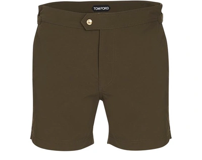 Shop Tom Ford Micro Faille Plain Swimshort In Olive