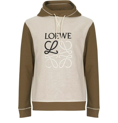 Shop Loewe Anagram Hoodie In Khaki Green Ivory