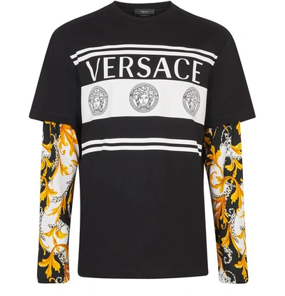 Shop Versace Medusa And Barocco Tromple L'ail Long-sleeve T-shirt In Bianco Nero Oro