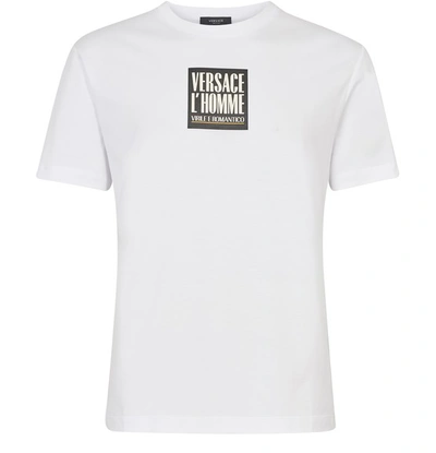 Shop Versace L'homme Logo Short-sleeve T-shirt In Bianco Ottico