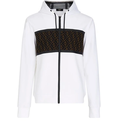 Shop Fendi Ff Mesh Zipped Hoodie In White