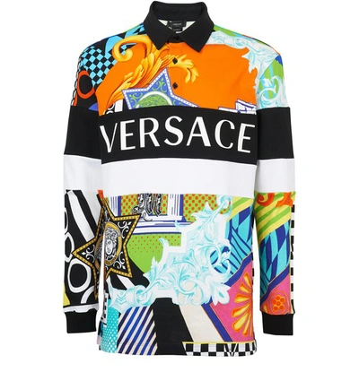 Shop Versace Miami Print Mitchel Long-sleeve Polo In Multicolor