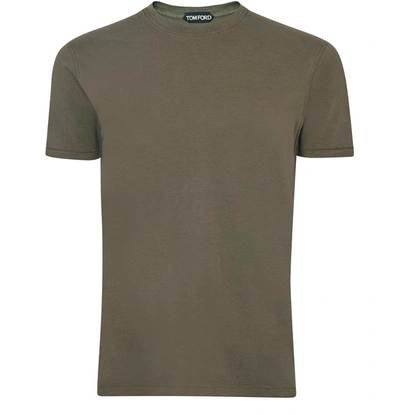 Shop Tom Ford Viscose Coton Jersey Short Sleeve T-shirt In Olive