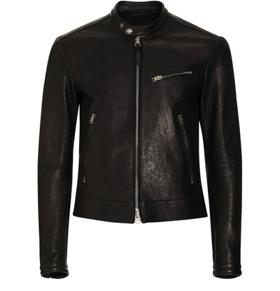 Shop Tom Ford Lambskin Biker Jacket In Black