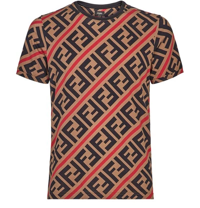 Shop Fendi Beige Cotton T-shirt In Marron