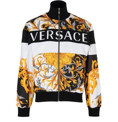Shop Versace Barocco Zipped Track Jacket In Bianco Nero Oro