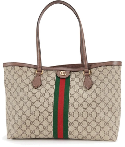 Shop Gucci Ophidia Tote Bag In Beige Ebony Web